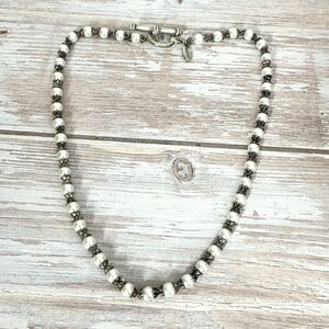 Silver And Faux Pearl Classy Minimalist Toggle Closure Collar Necklace 16”